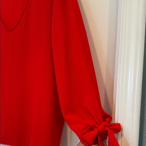 CeCe Vibrant Red V-Neck Blouse with Tie Sleeves - Picture 3 of 3